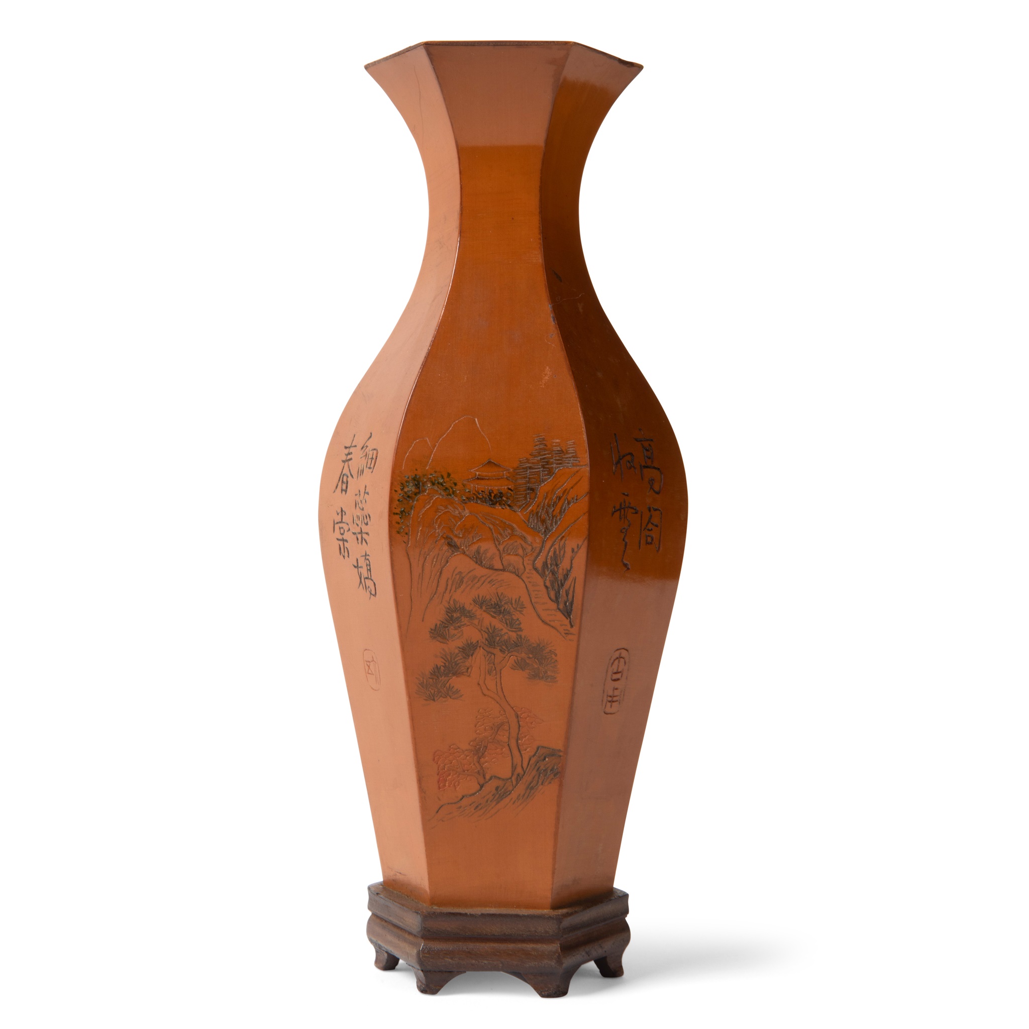 HEXAGONAL VASE WITH BAMBOO APPLIQUE