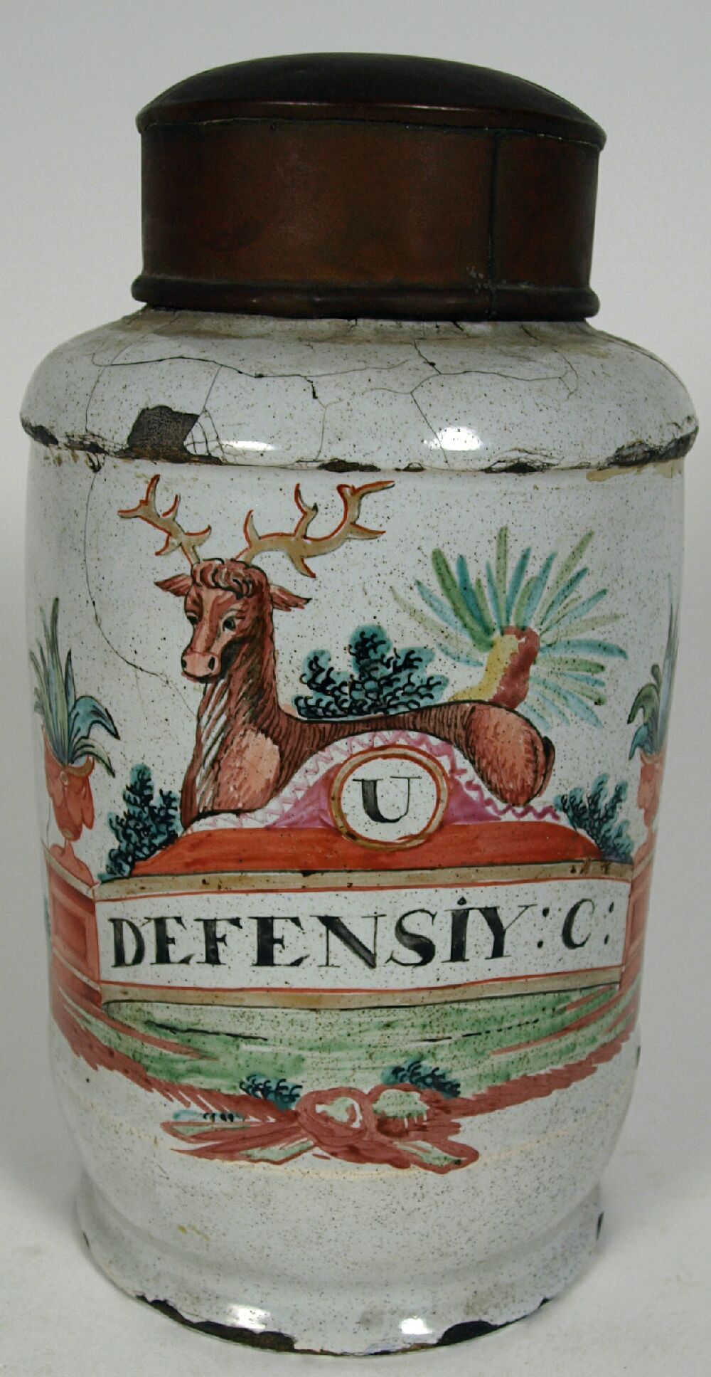 A late 18th century Dutch Delft pharmacy jar, circa 1770