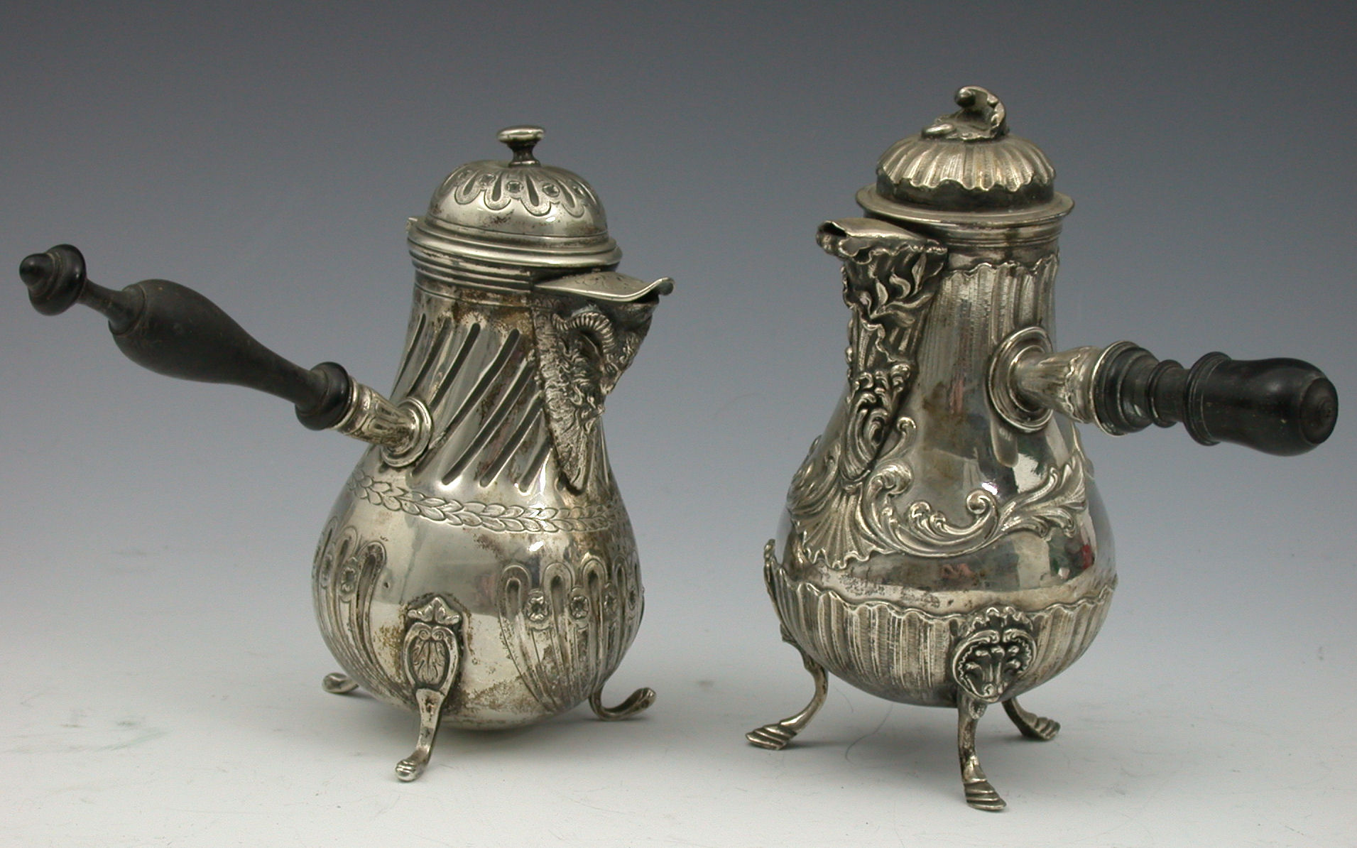 A continental silver matched cafe au lait set,