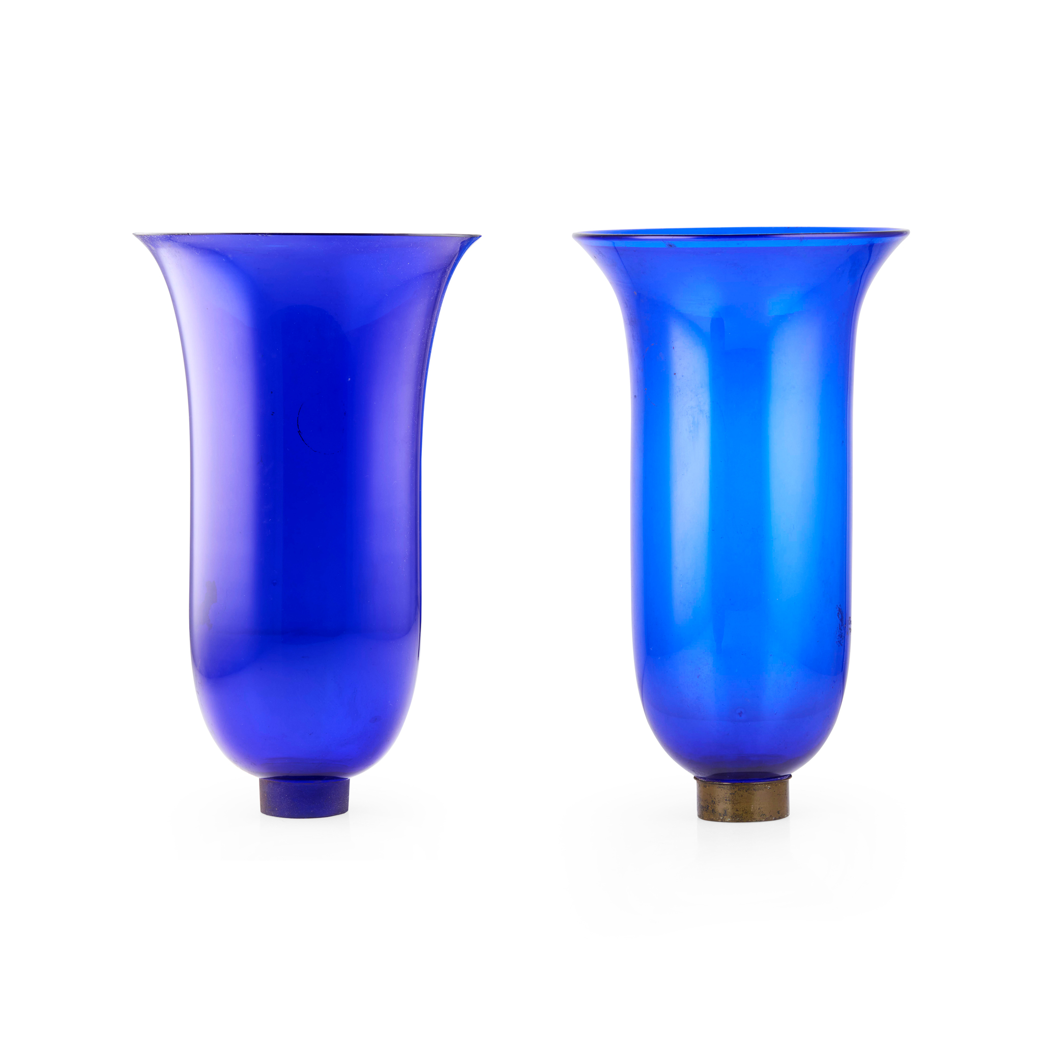 RARE PAIR OF BRISTOL BLUE GLASS STORM LAMP SHADES
