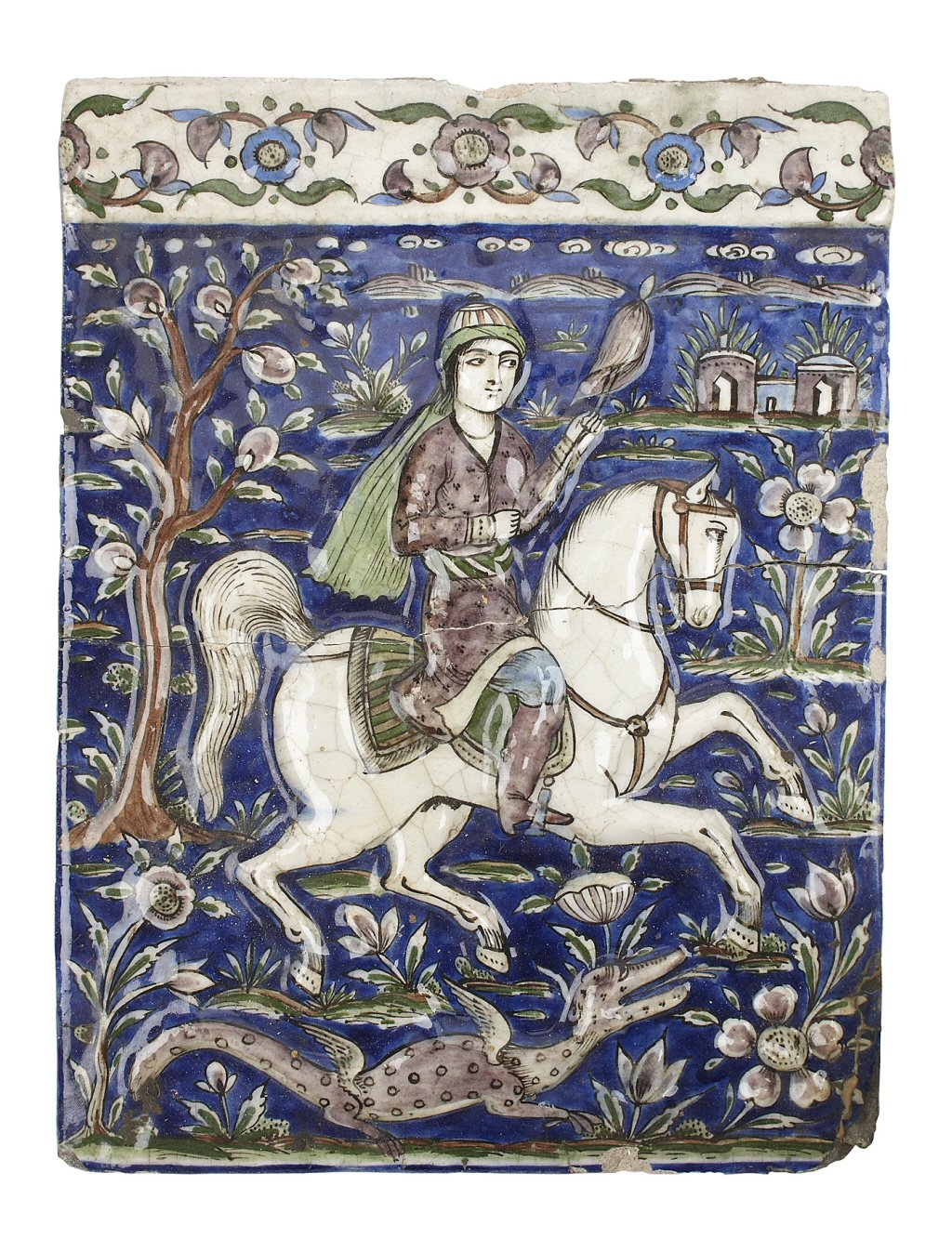 TWO LARGE PERSIAN POTTERY TILES