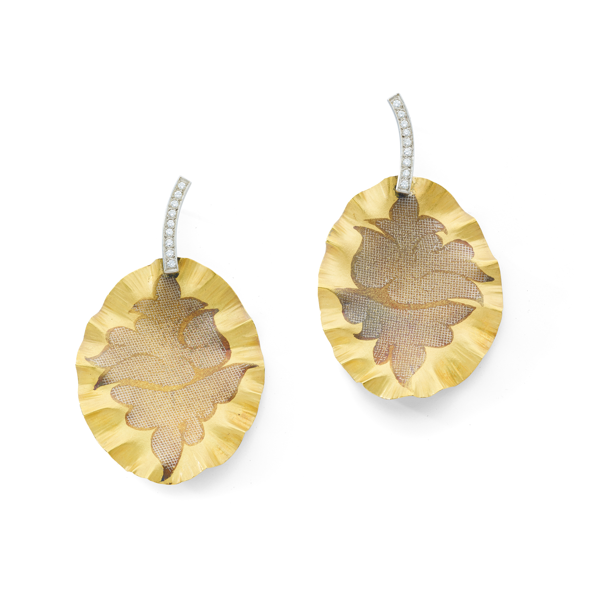 Jacqueline Mina: A pair of diamond ‘Platinum Fusion-Inlay’ earrings 1989