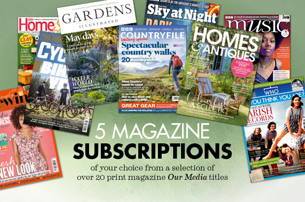 FIVE ANNUAL SUBSCRIPTIONS FOR MAGAZINES, FROM OUR MEDIA