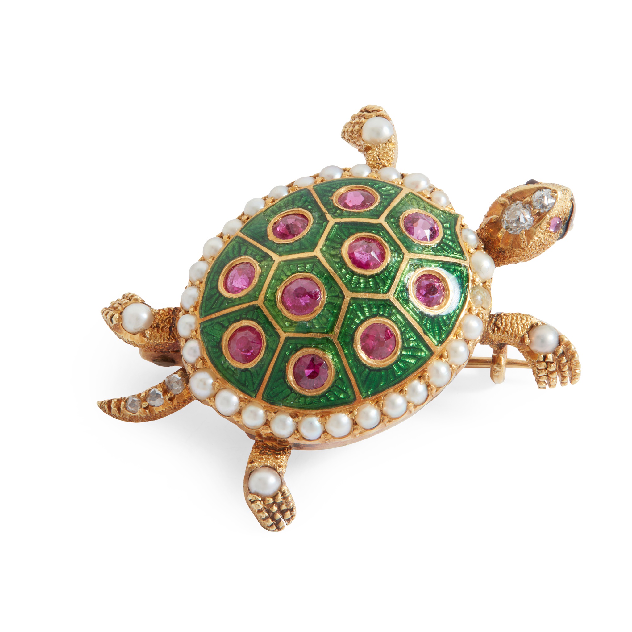 A multi-gem and enamel turtle brooch