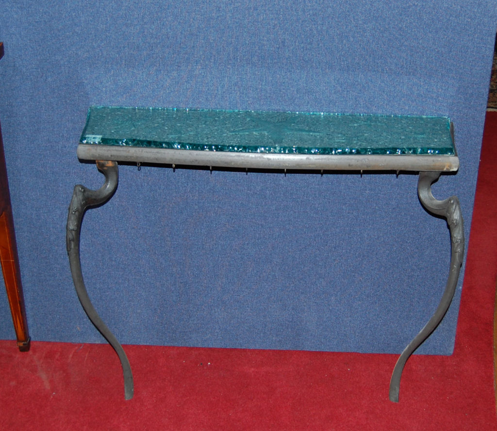 CAST IRON AND GLASS CONSOLE TABLE