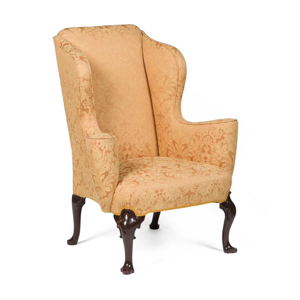 GEORGE II STYLE MAHOGANY WING ARMCHAIR