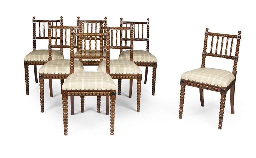 SET OF SEVEN SCOTTISH MAHOGANY AND EBONY SIDE CHAIRS
