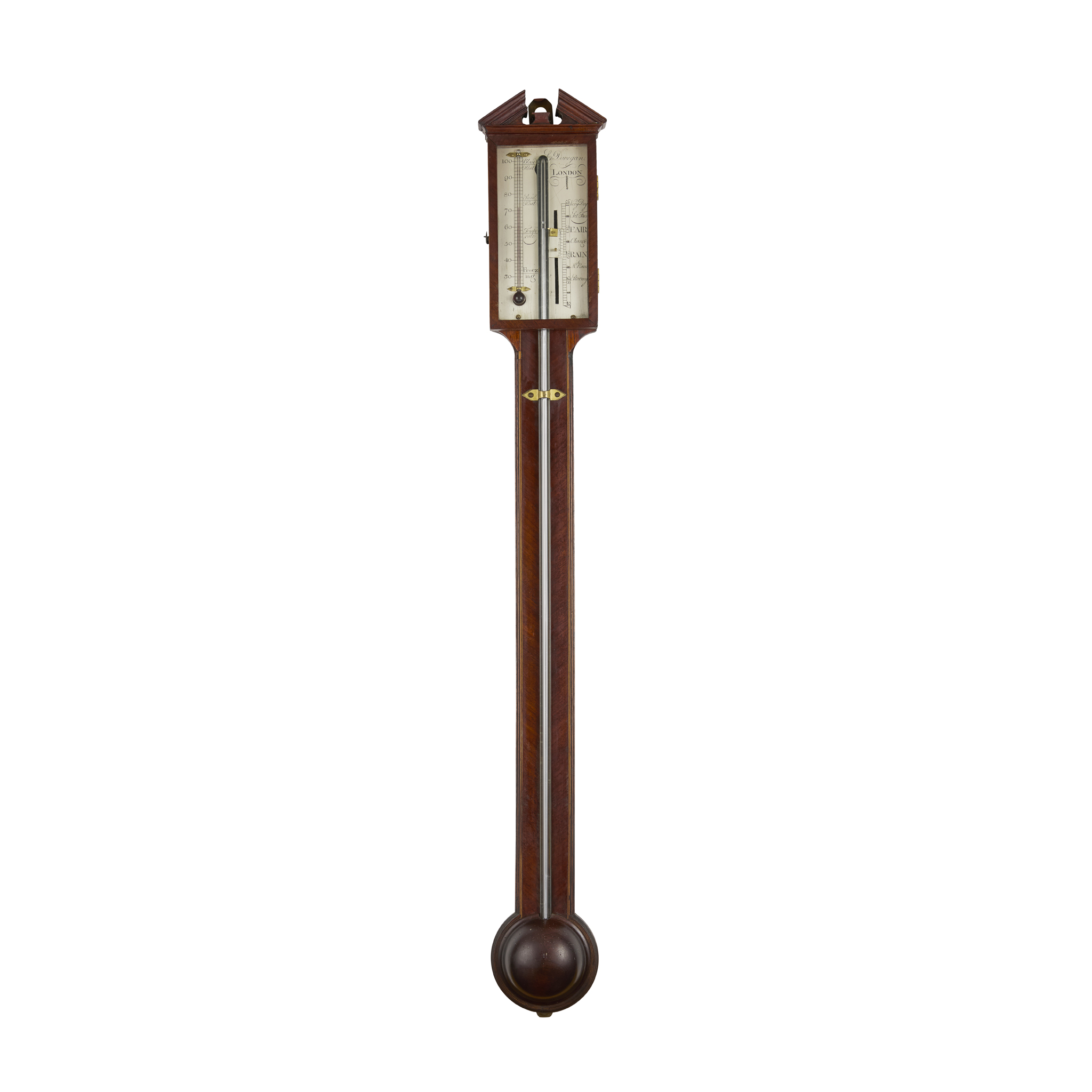 GEORGE III MAHOGANY STICK BAROMETER, BY L. DONAGAN, LONDON