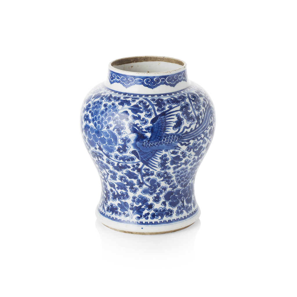 CHINESE BLUE AND WHITE 'PHOENIX' BALUSTER JAR