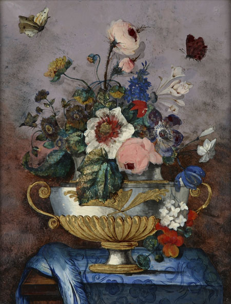 An early 19th century gilt heightened reverse glass painting