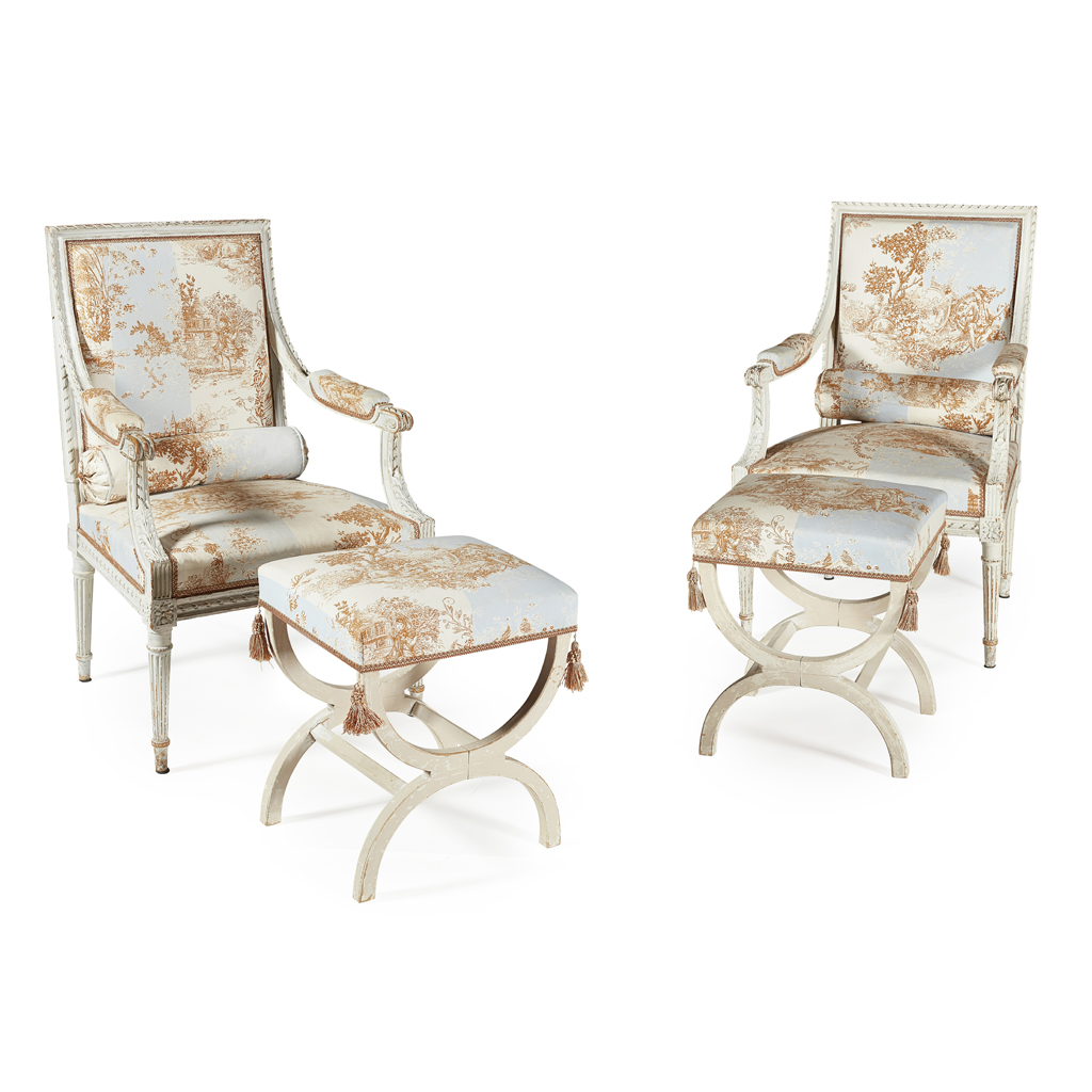 PAIR OF LOUIS XVI STYLE PAINTED FAUTEUILS