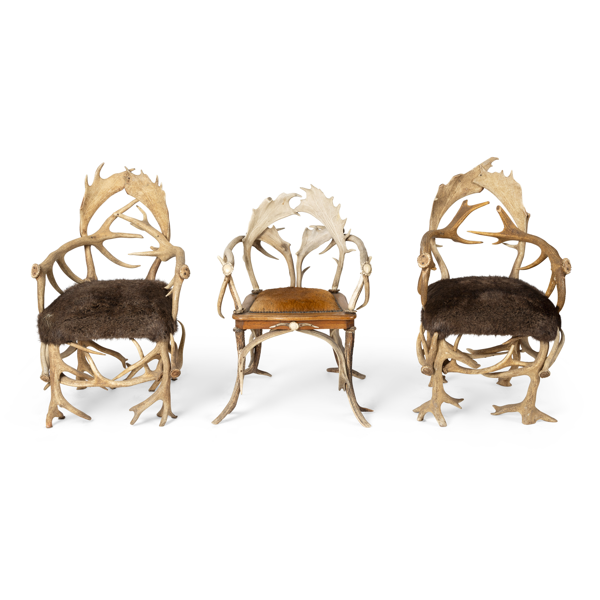 THREE PAIRS OF ANTLER CHAIRS