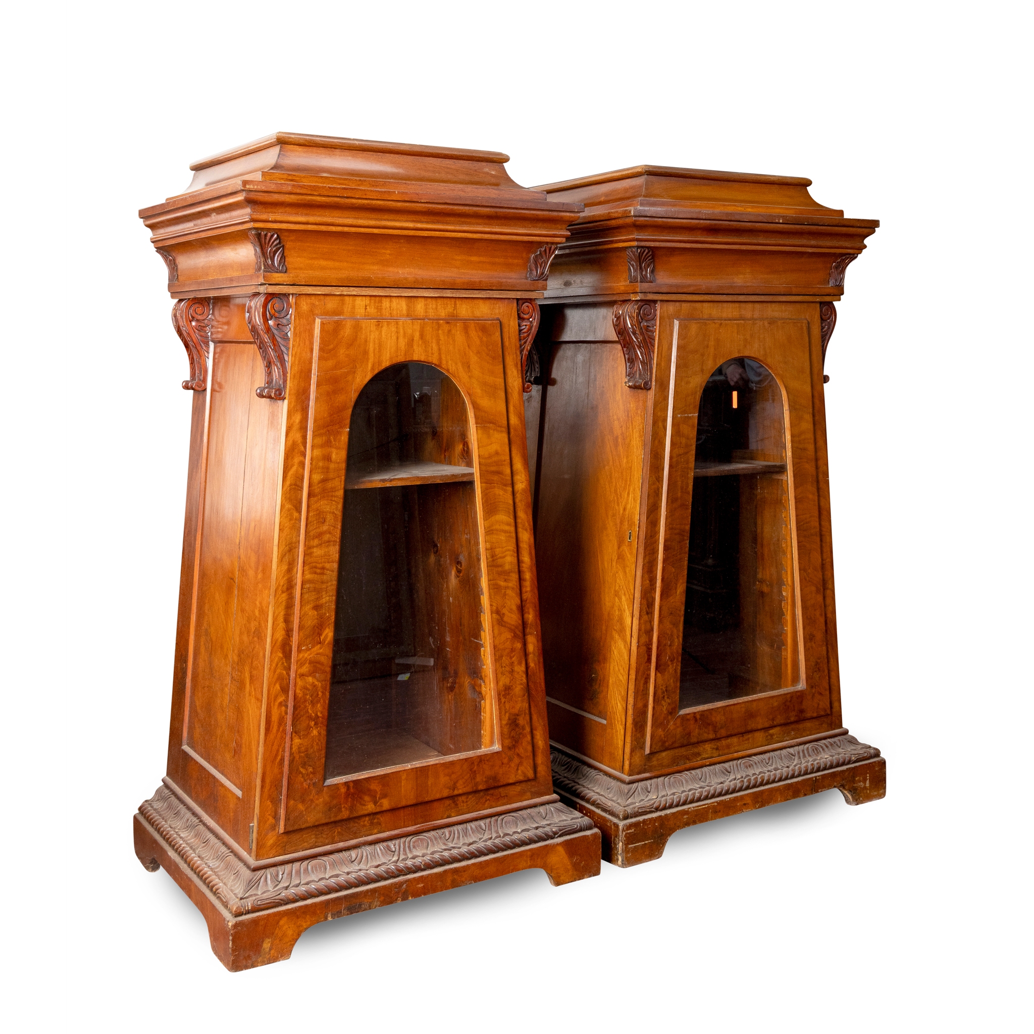 A PAIR OF LARGE VICTORIAN MAHOGANY TAPERED LIBRARY BOOKCASE PEDESTALS