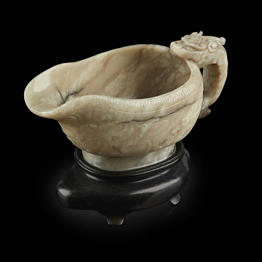 CARVED JADE ARCHAISTIC POURING VESSEL, YI