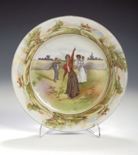 A Rudolstadt porcelain golfing plate,