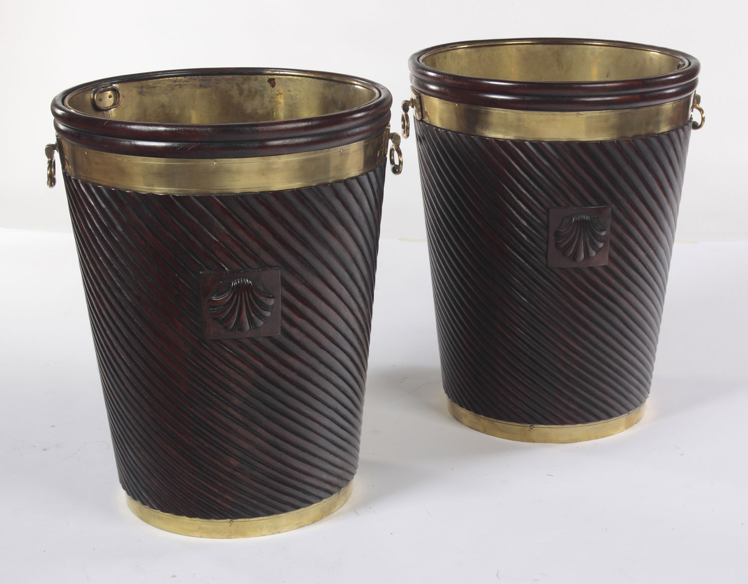 A pair of Irish mahogany and brass bound peat buckets