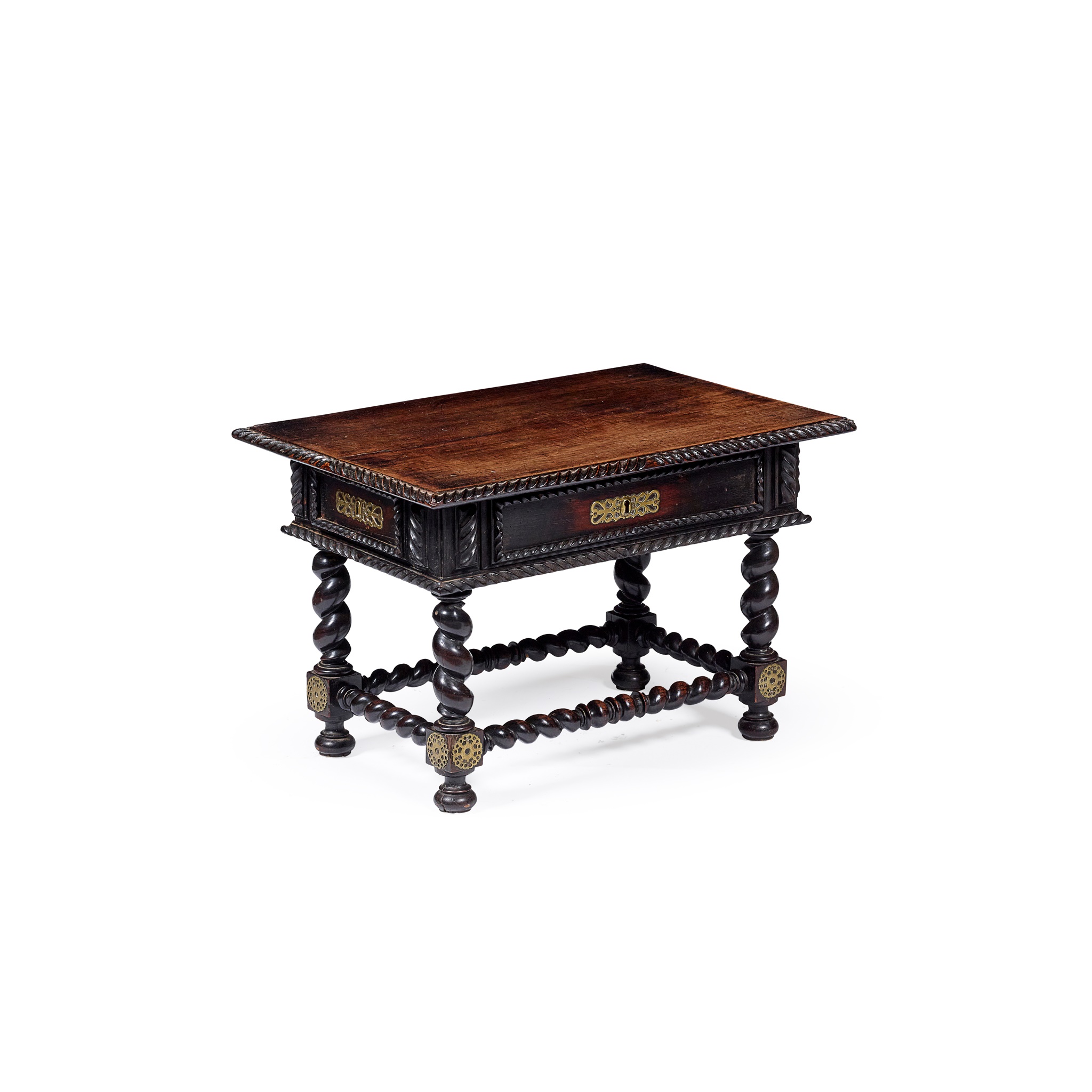 DUTCH-COLONIAL HARDWOOD AND BRASS MOUNTED LOW TABLE