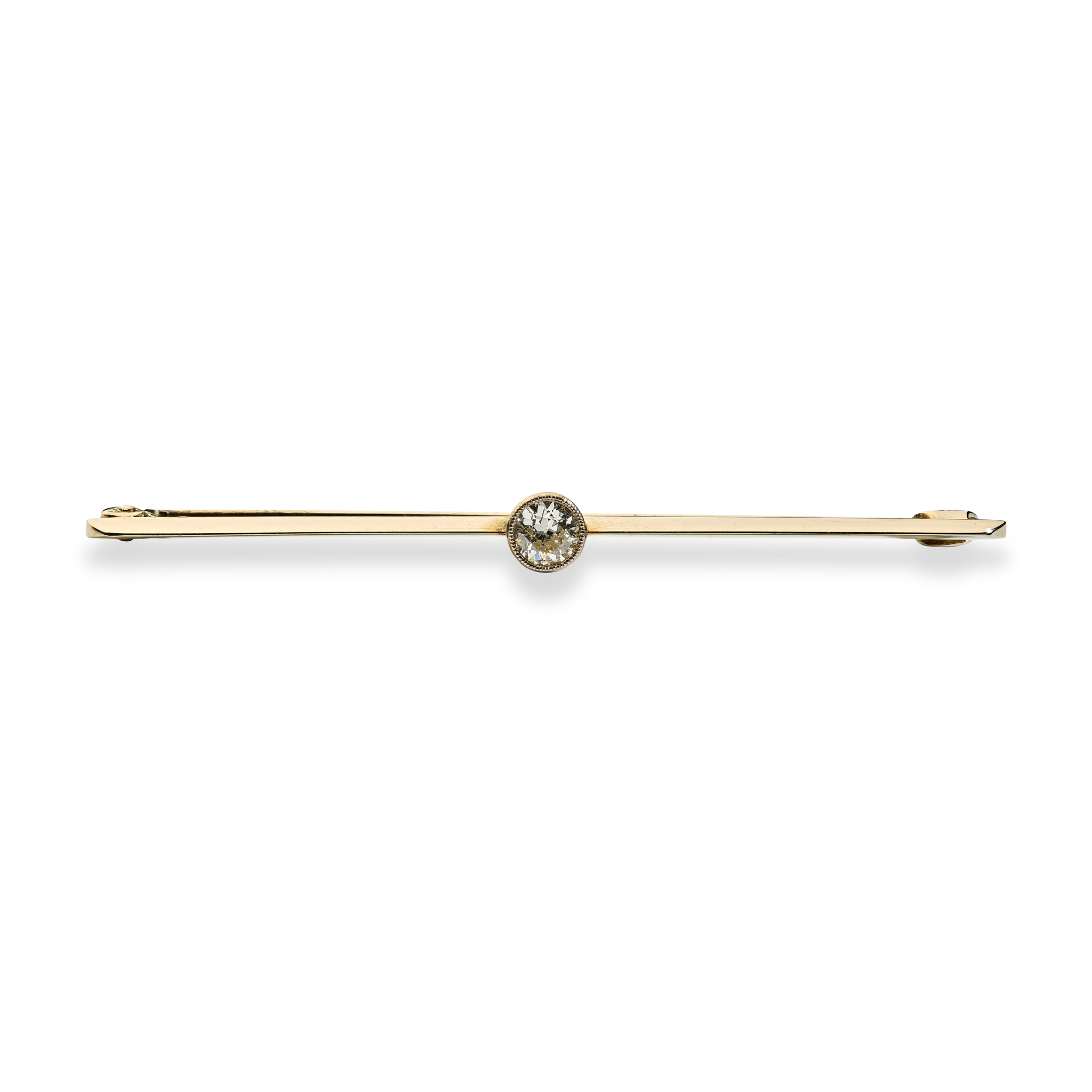 A diamond single-stone bar brooch