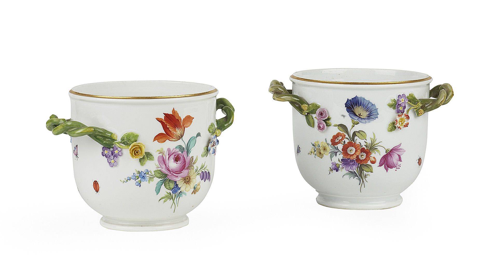 SMALL PAIR OF MEISSEN PORCELAIN CACHE POTS