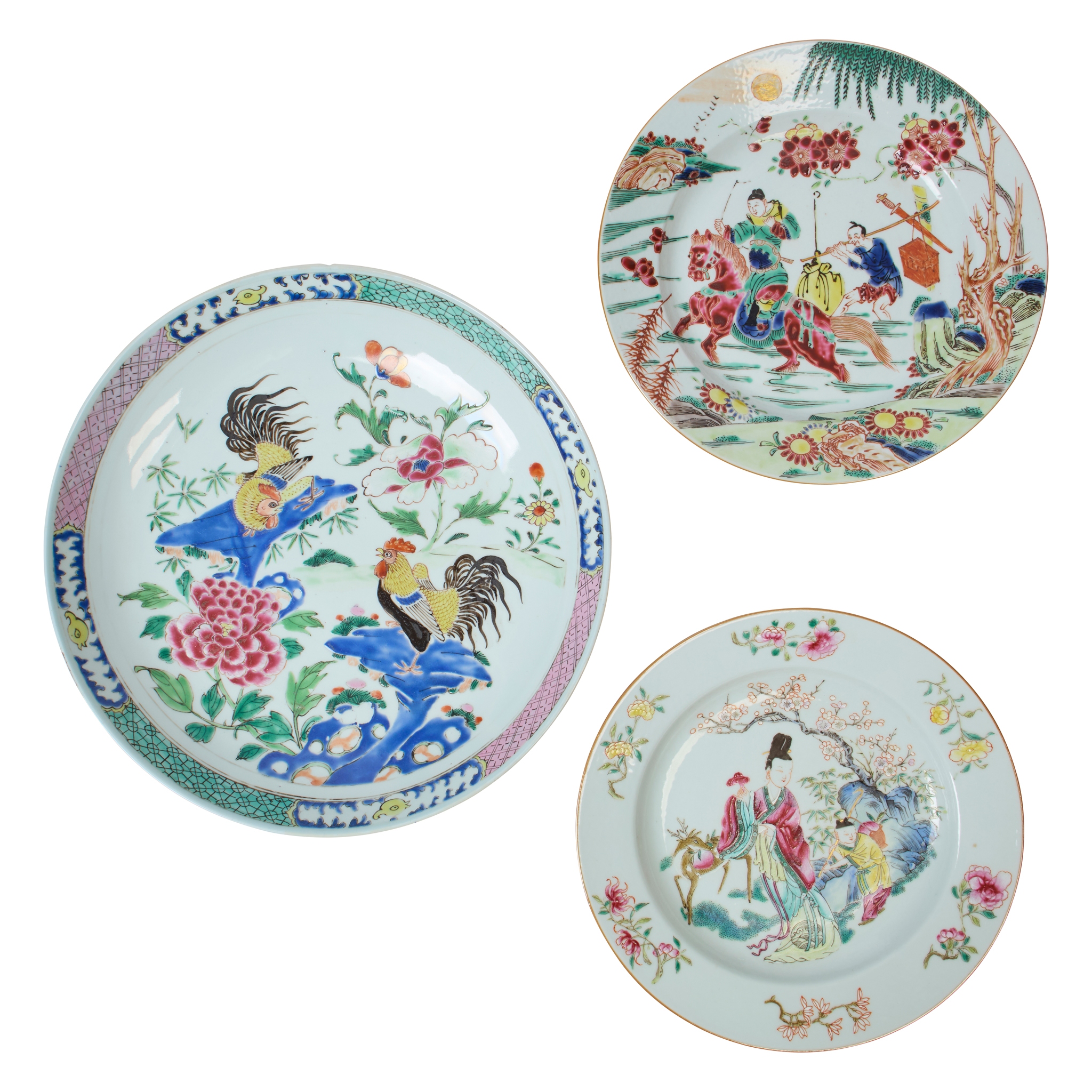 THREE CHINESE FAMILLE ROSE DISHES