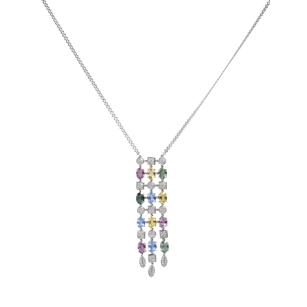 A fancy sapphire and diamond set necklace