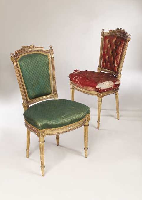 A set of six Victorian giltwood parlour chairs,
