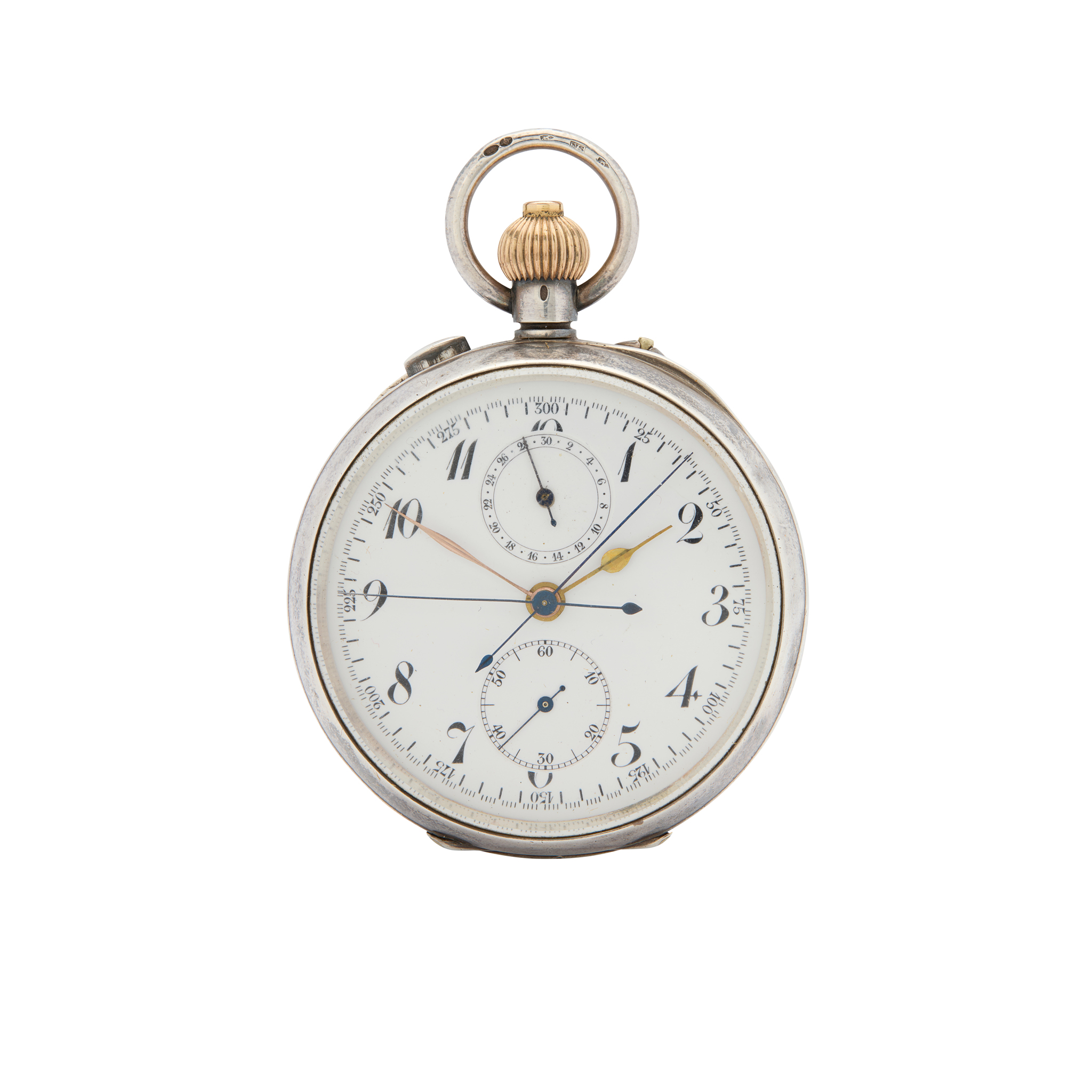 Swiss. An unusual silver cased pocket watch with split-second chronograph