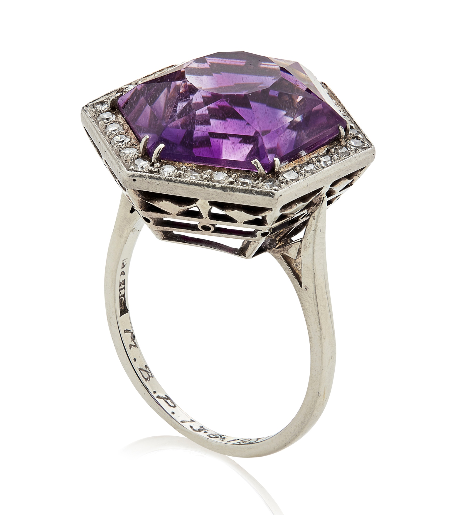 An early 20th Century Russian amethyst and diamond set ring