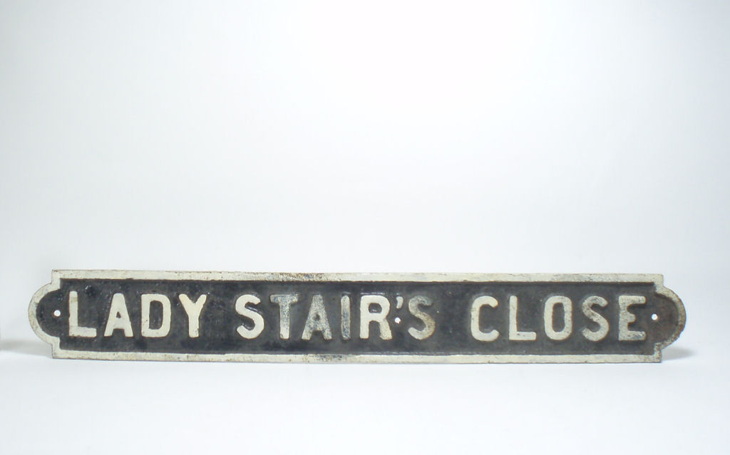 A 19th century Edinburgh cast iron street sign for 'Lady Stair's Close'