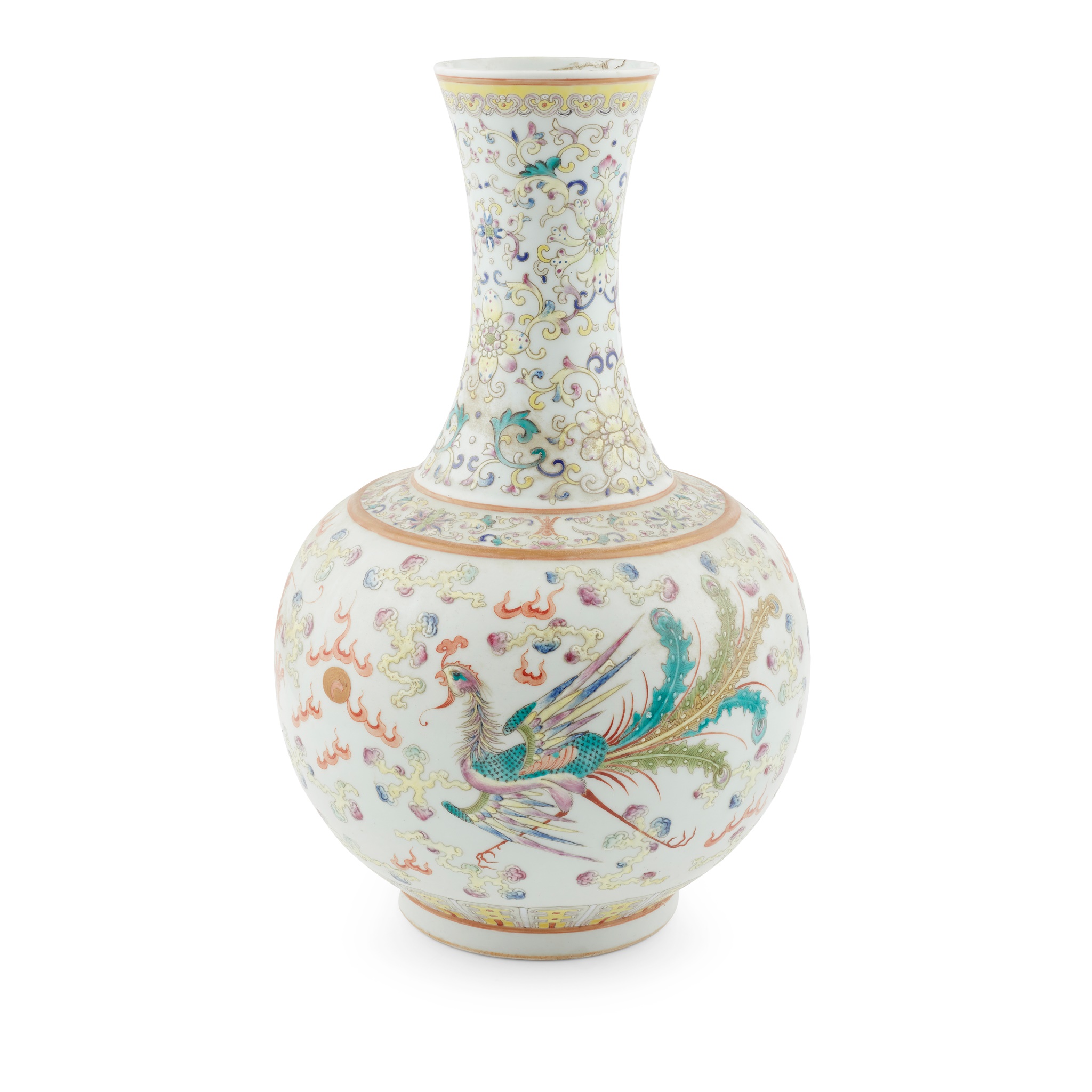 FAMILLE ROSE 'DRAGON AND PHOENIX' BOTTLE VASE