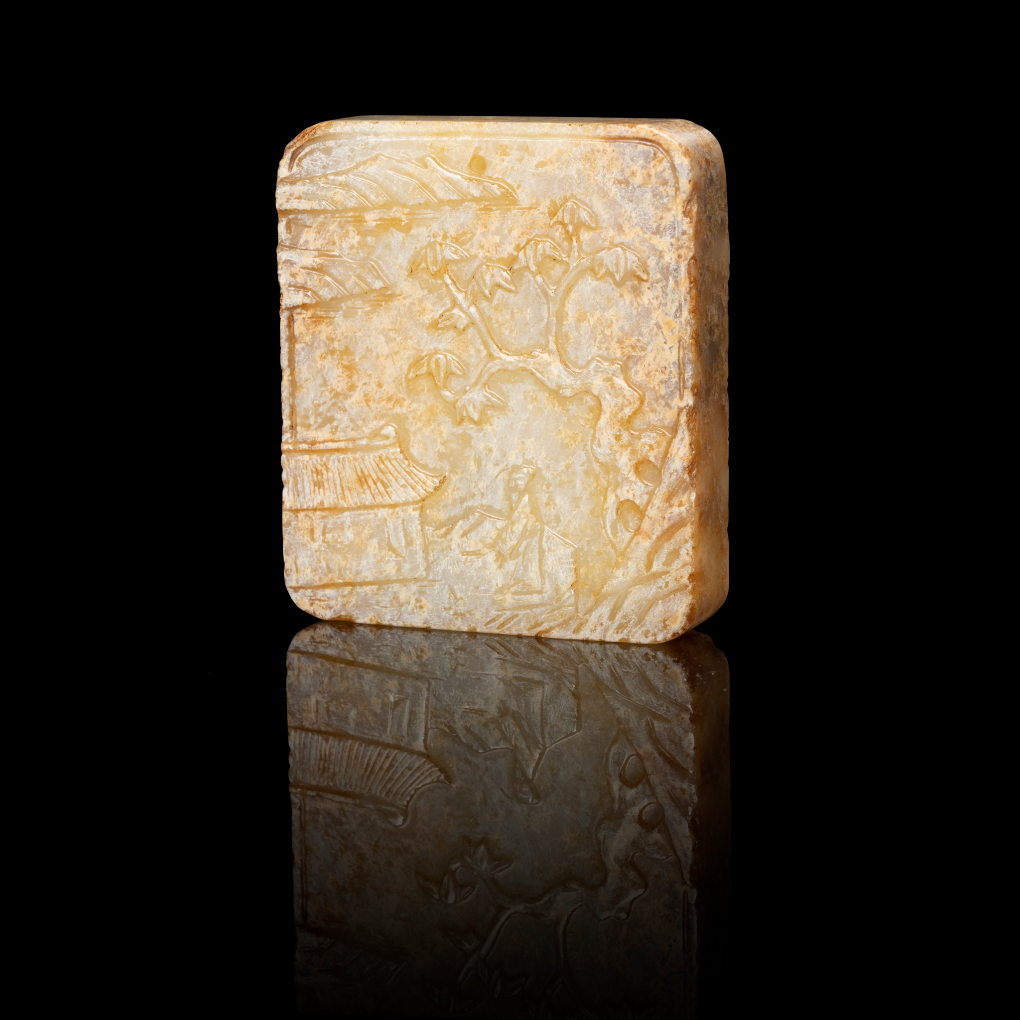 WHITE JADE WITH RUSSET INCLUSIONS 'LANDSCAPE' PLAQUE