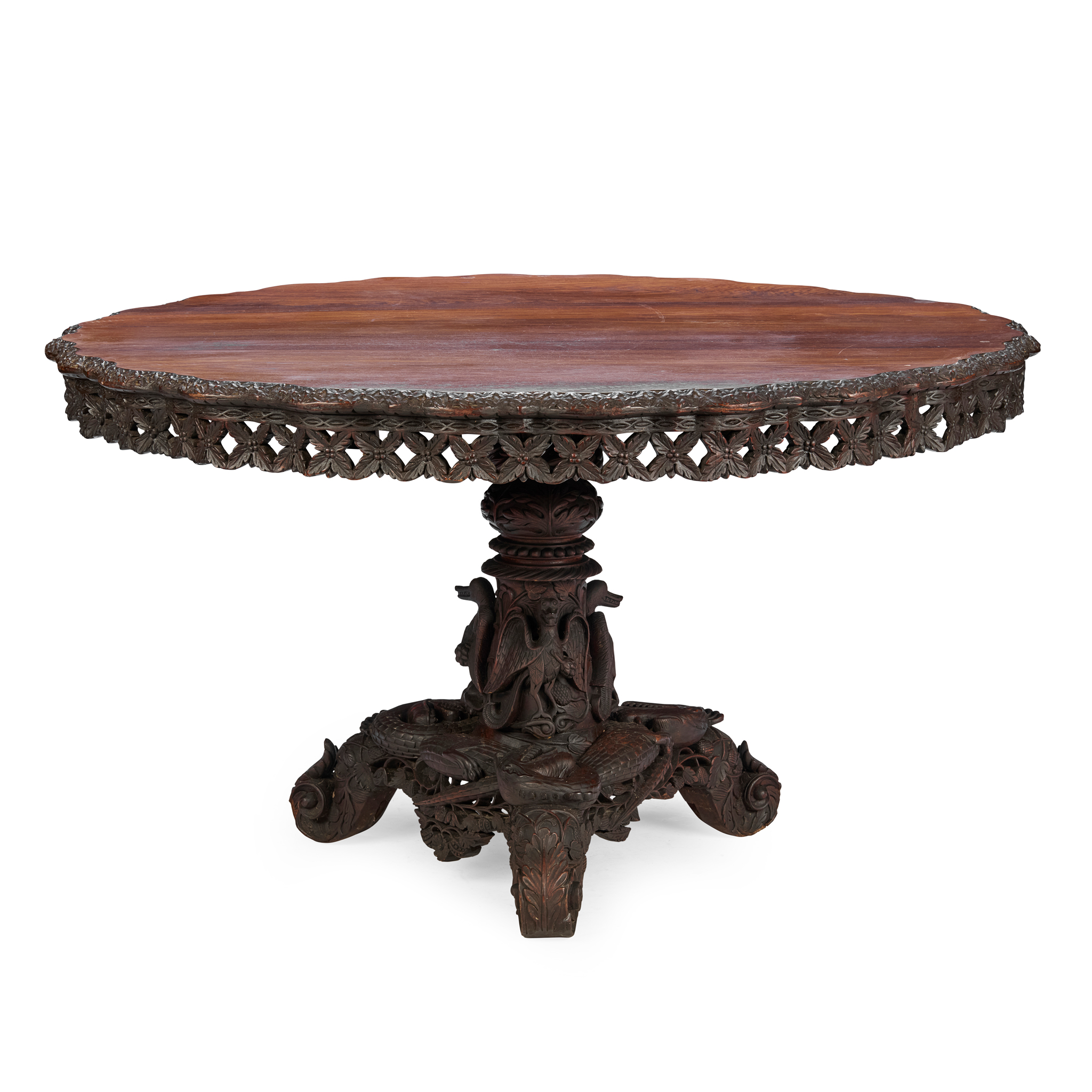 ANGLO-INDIAN CARVED PADOUK CENTRE TABLE