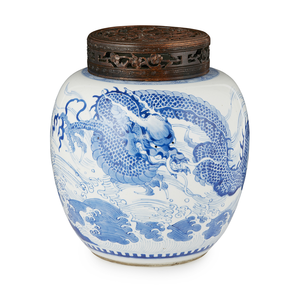 BLUE AND WHITE OVOID JAR