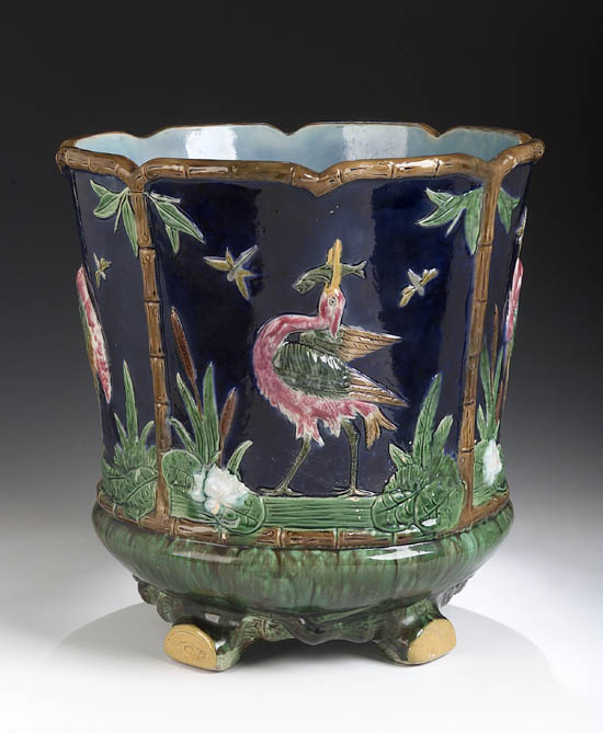 An Aesthetic movement majolica jardiniere
