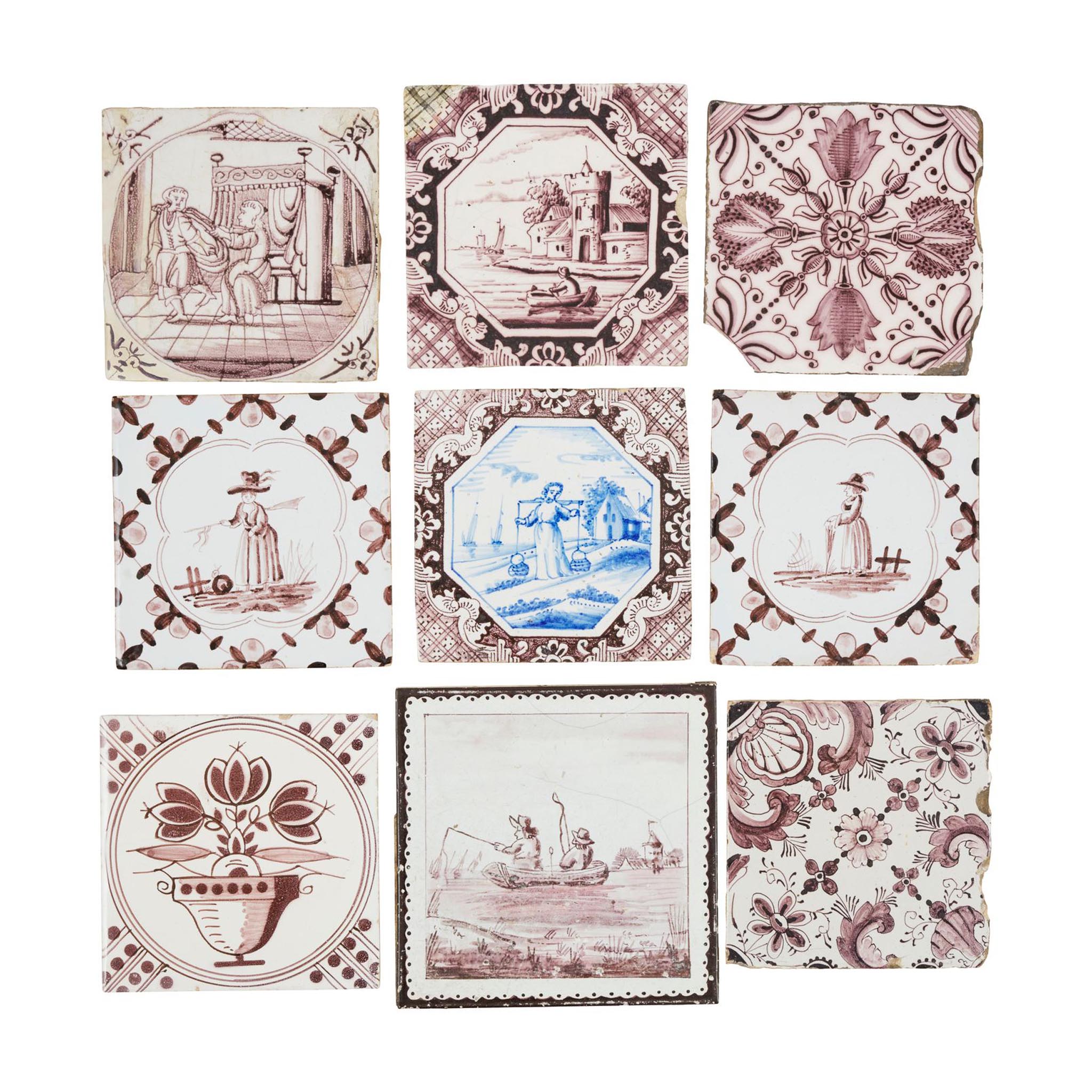 GROUP OF DUTCH MANGANESE GLAZED TILES