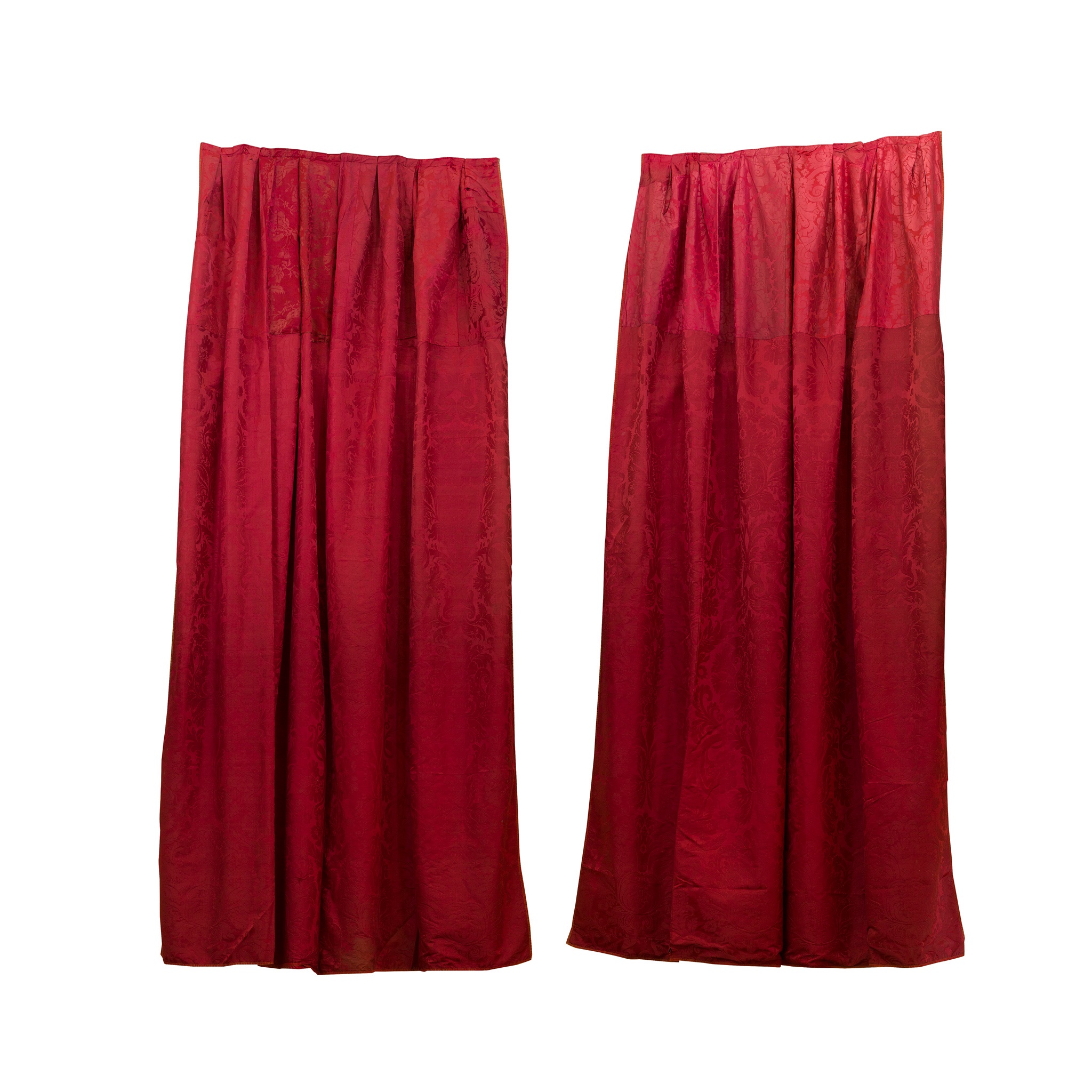 SUITE OF RED SILK DAMASK CURTAINS