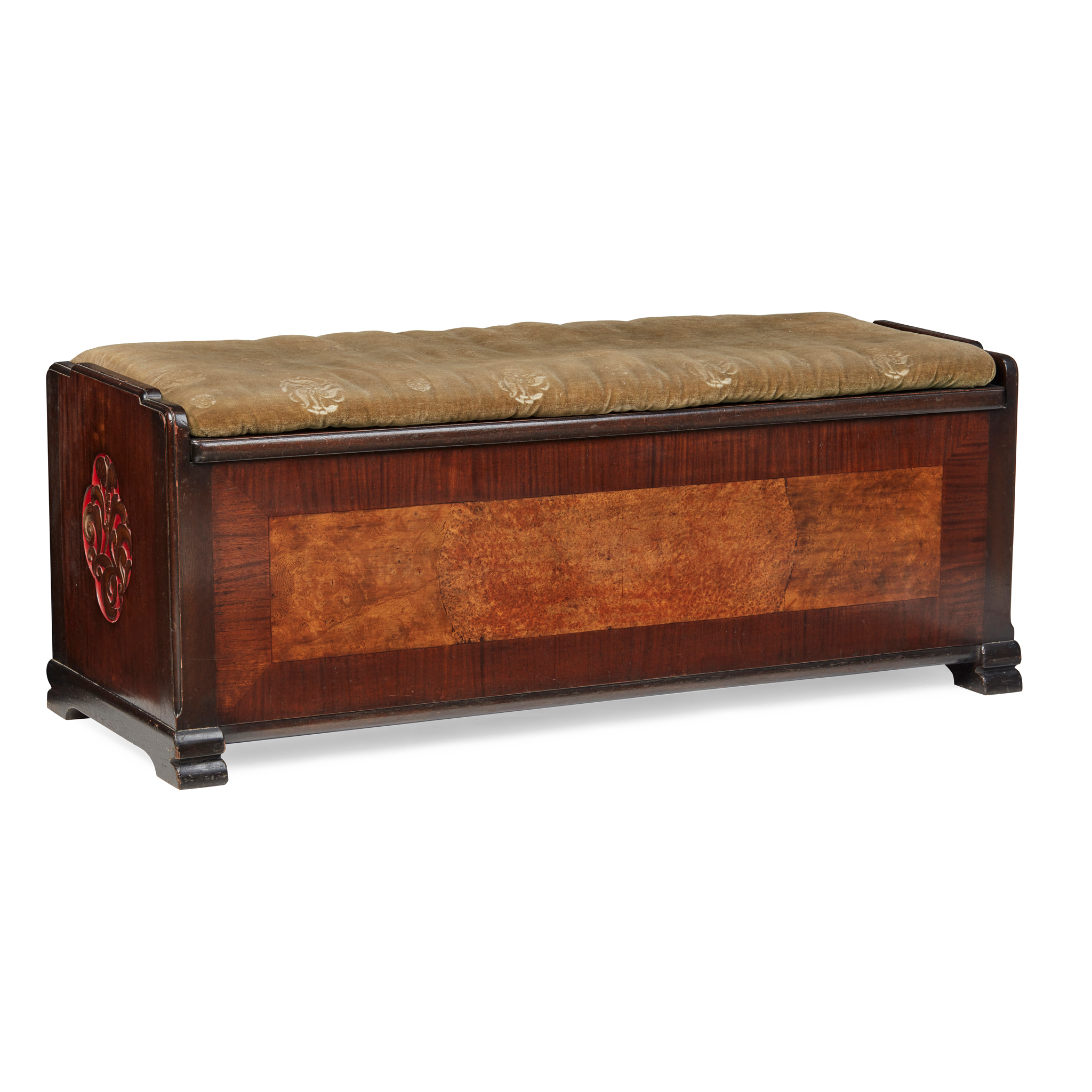 MAHOGANY, WALNUT AND BURR MAPLE BLANKET CHEST, BY WHYTOCK & REID