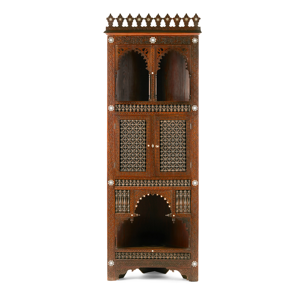 NORTH AFRICAN MOTHER-OF-PEARL INLAID CORNER CABINET