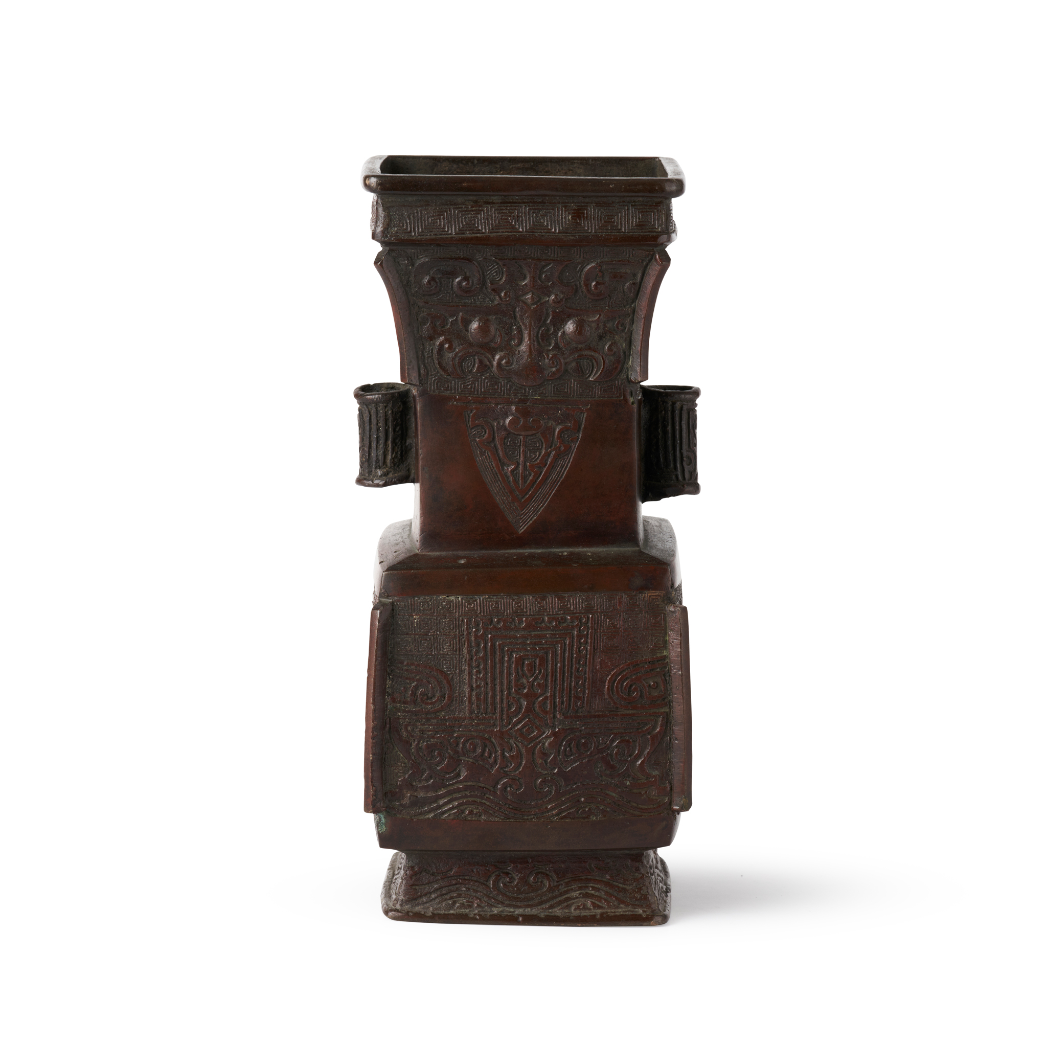 BRONZE ARCHAISTIC STYLE SQUARE-SECTION VASE