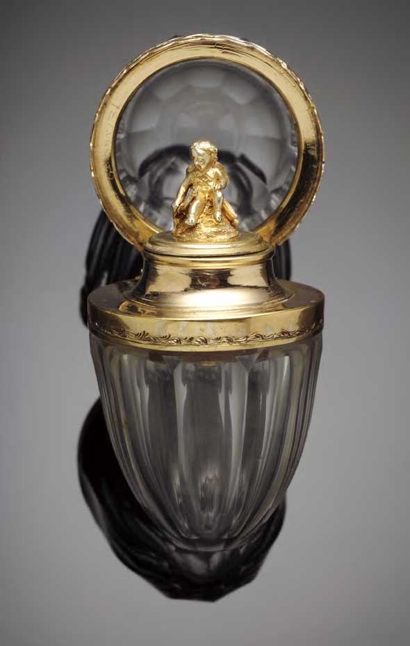 A French silver gilt mounted glass scent bottle,