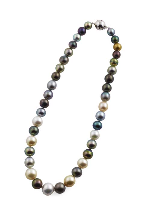 A graduated cultured harlequin pearl necklace,