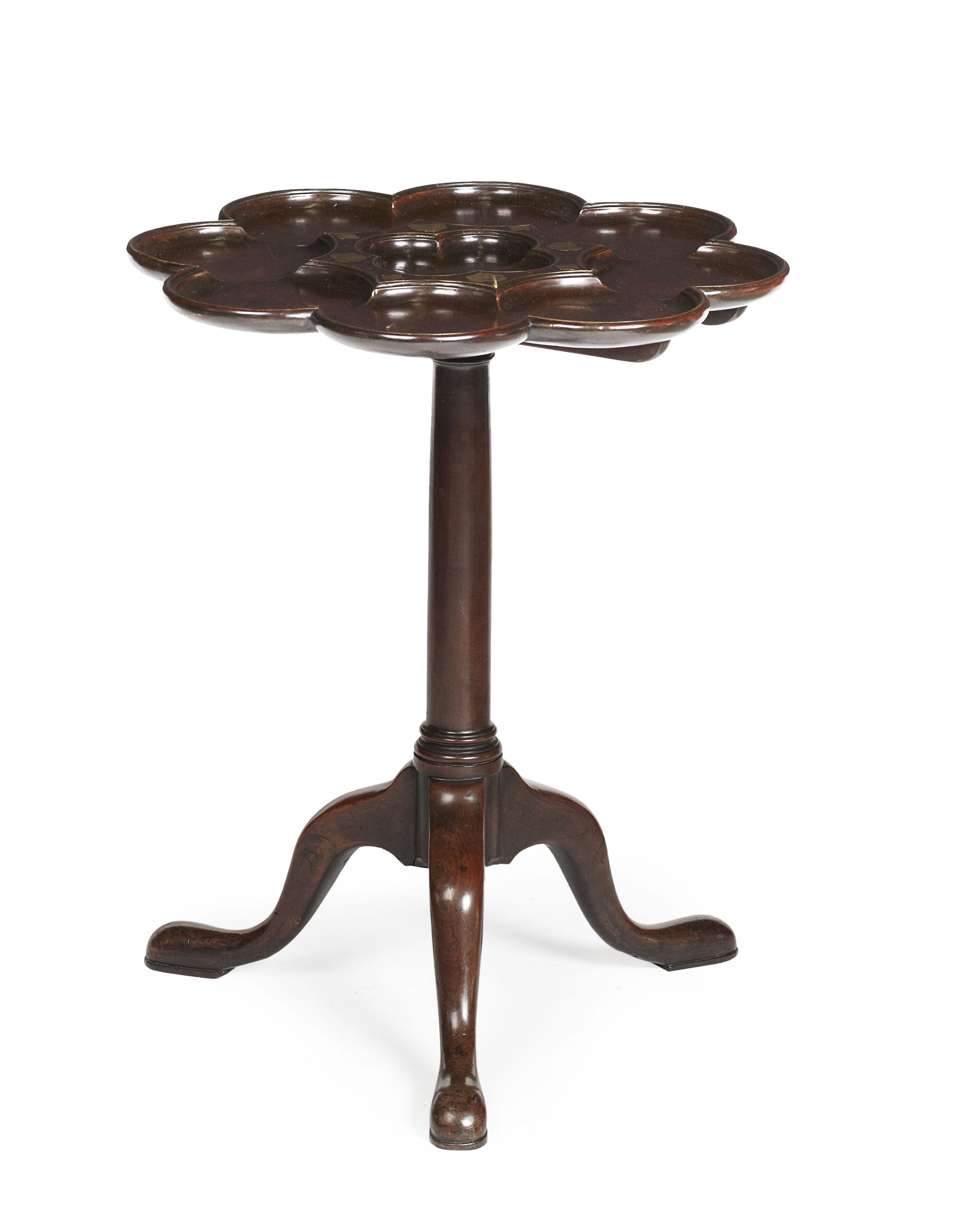 FINE EARLY GEORGE III BRASS INLAID MAHOGANY SUPPER TABLE BY FREDERICK HINTZ