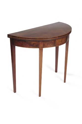 A Scottish George III mahogany demi lune foldover tea table,