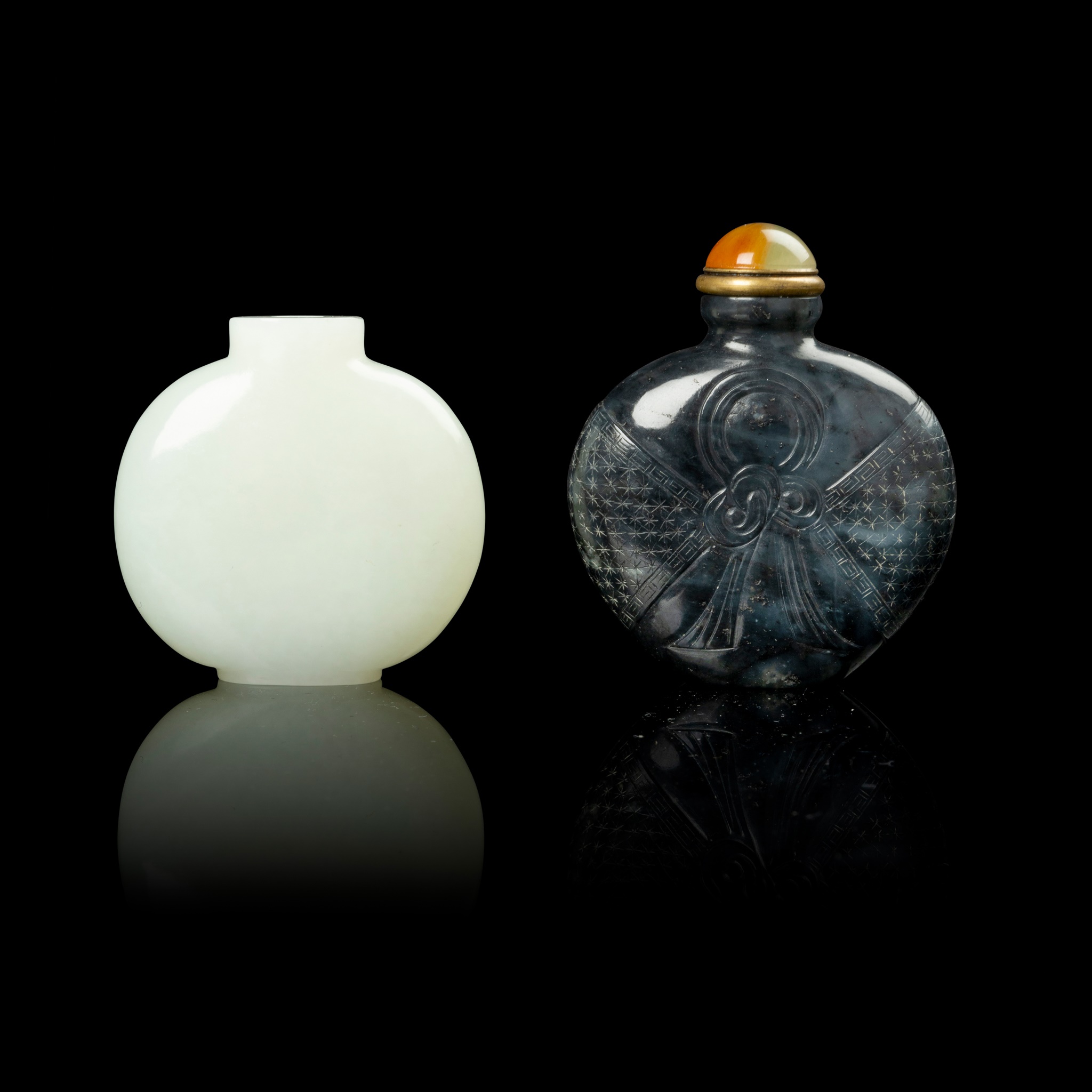 TWO JADE SNUFF BOTTLES
