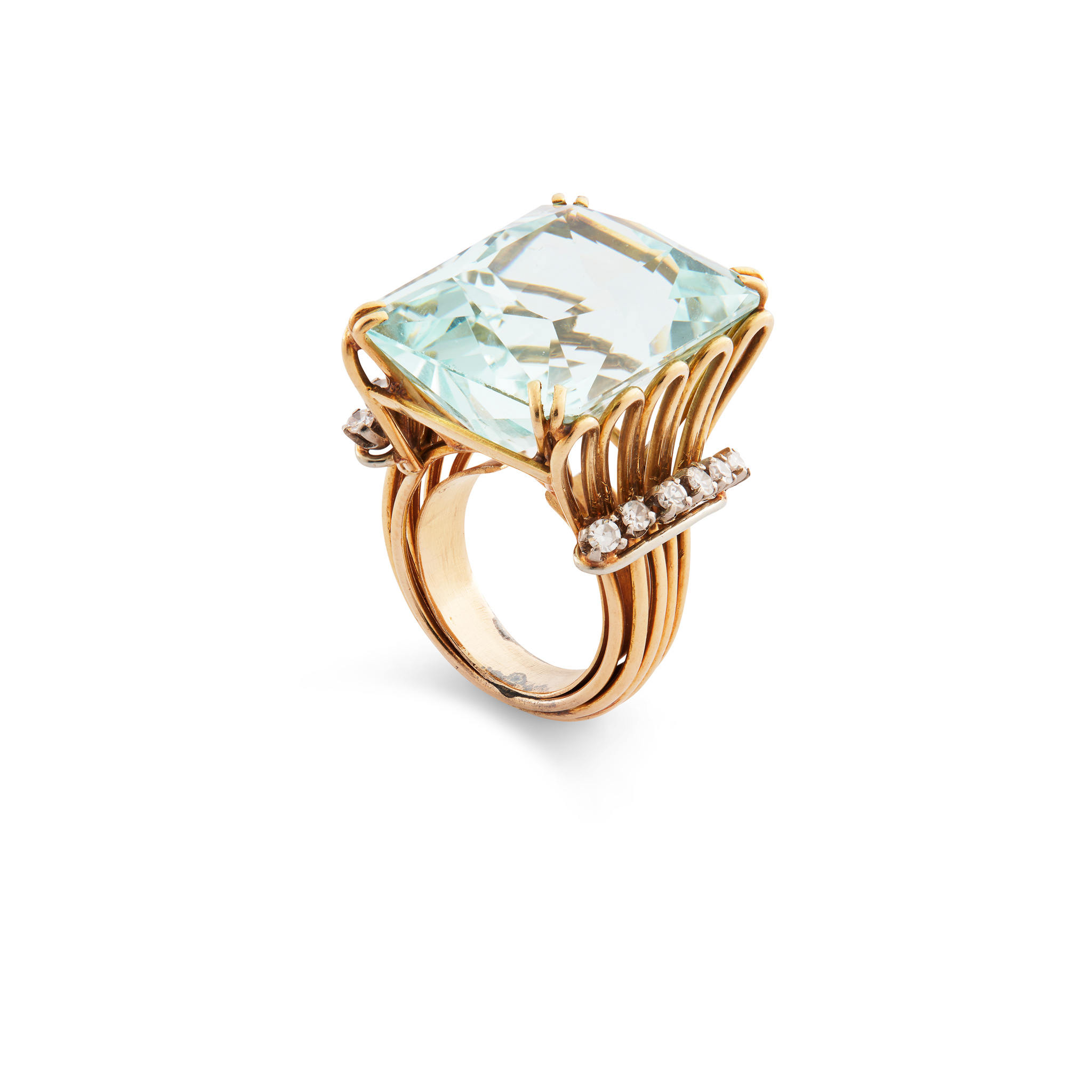 An aquamarine and diamond dress ring, circa 1955