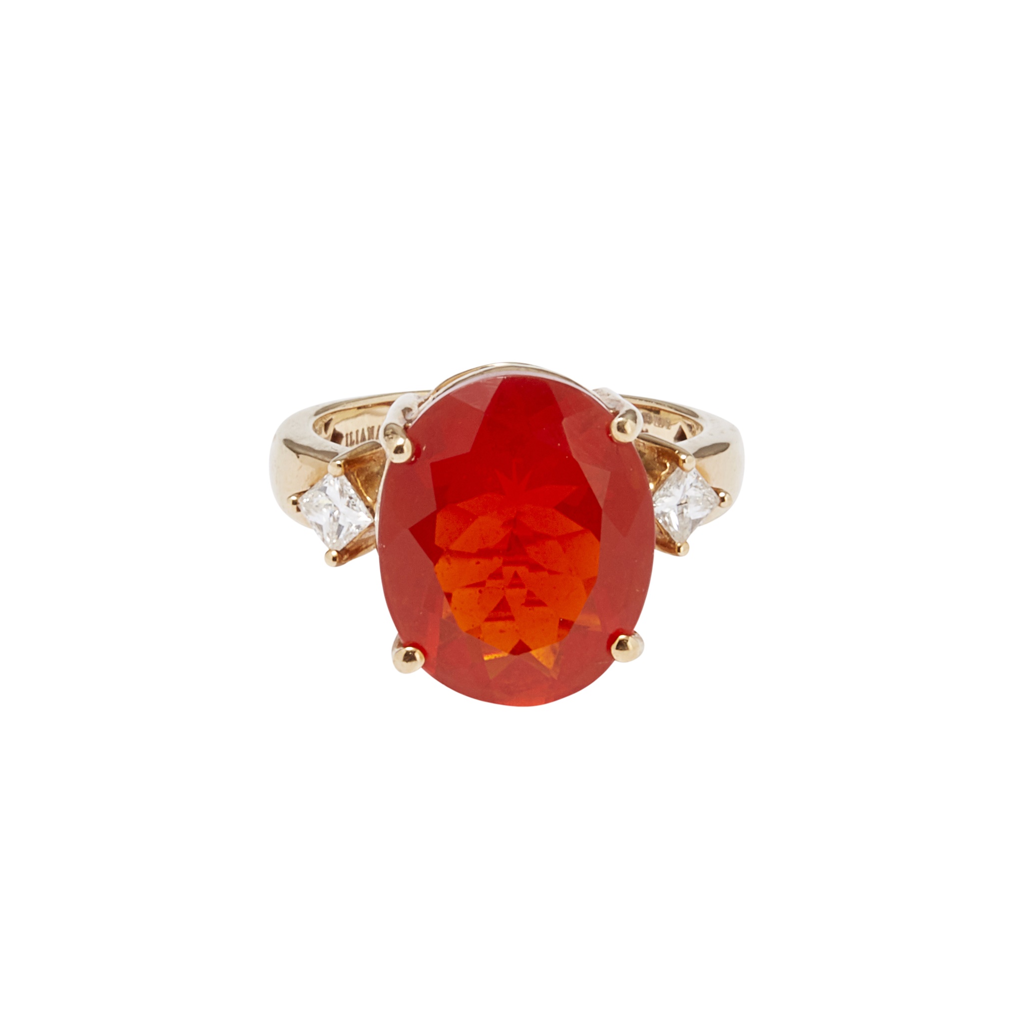 A fire opal and diamond set ring