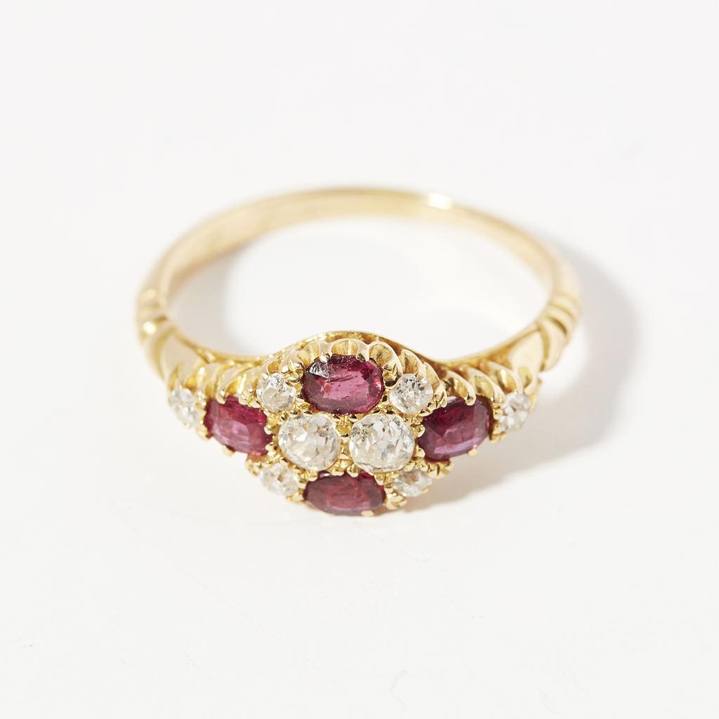 A ruby and diamond set cluster ring