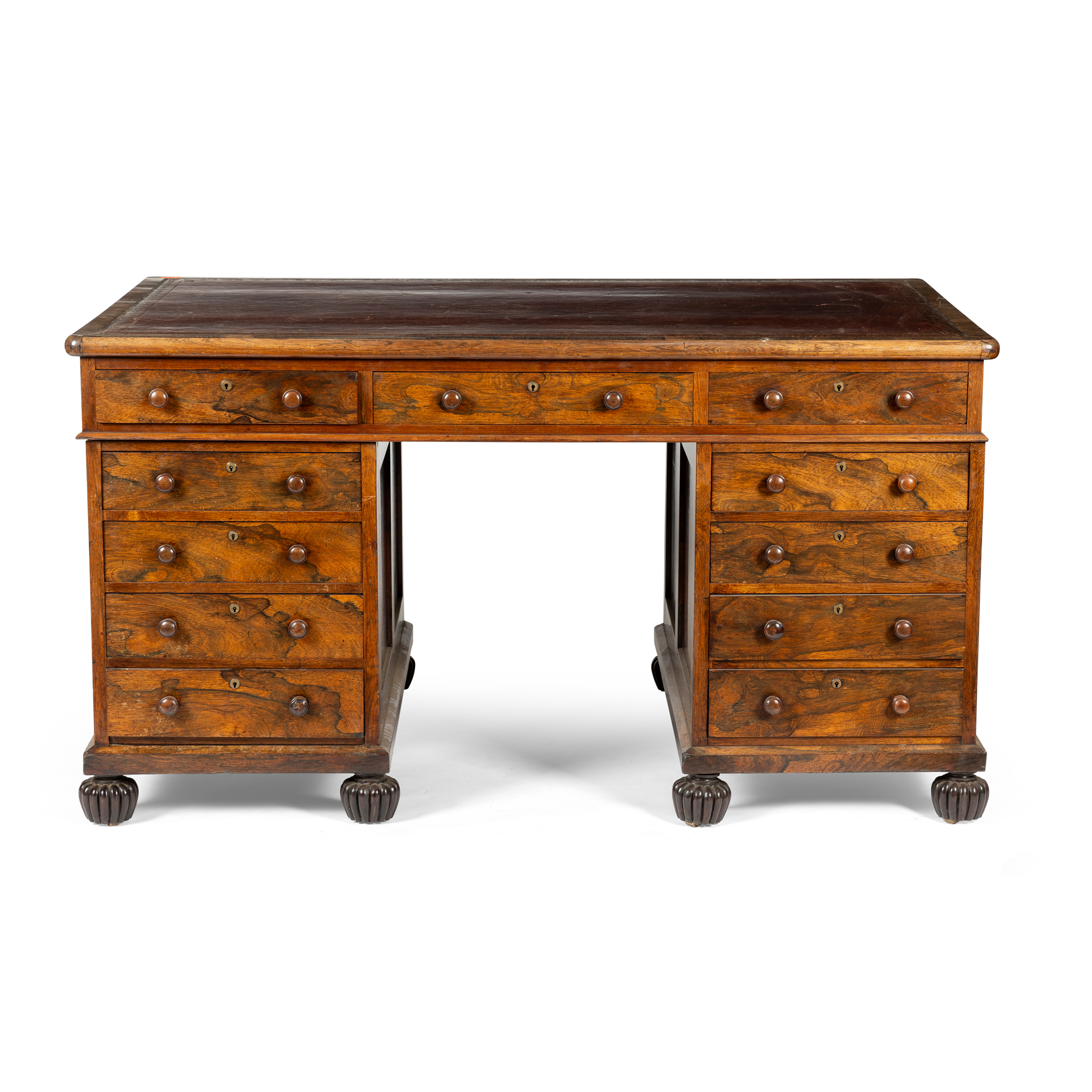 AN EARLY VICTORIAN ROSEWOOD PEDESTAL DESK