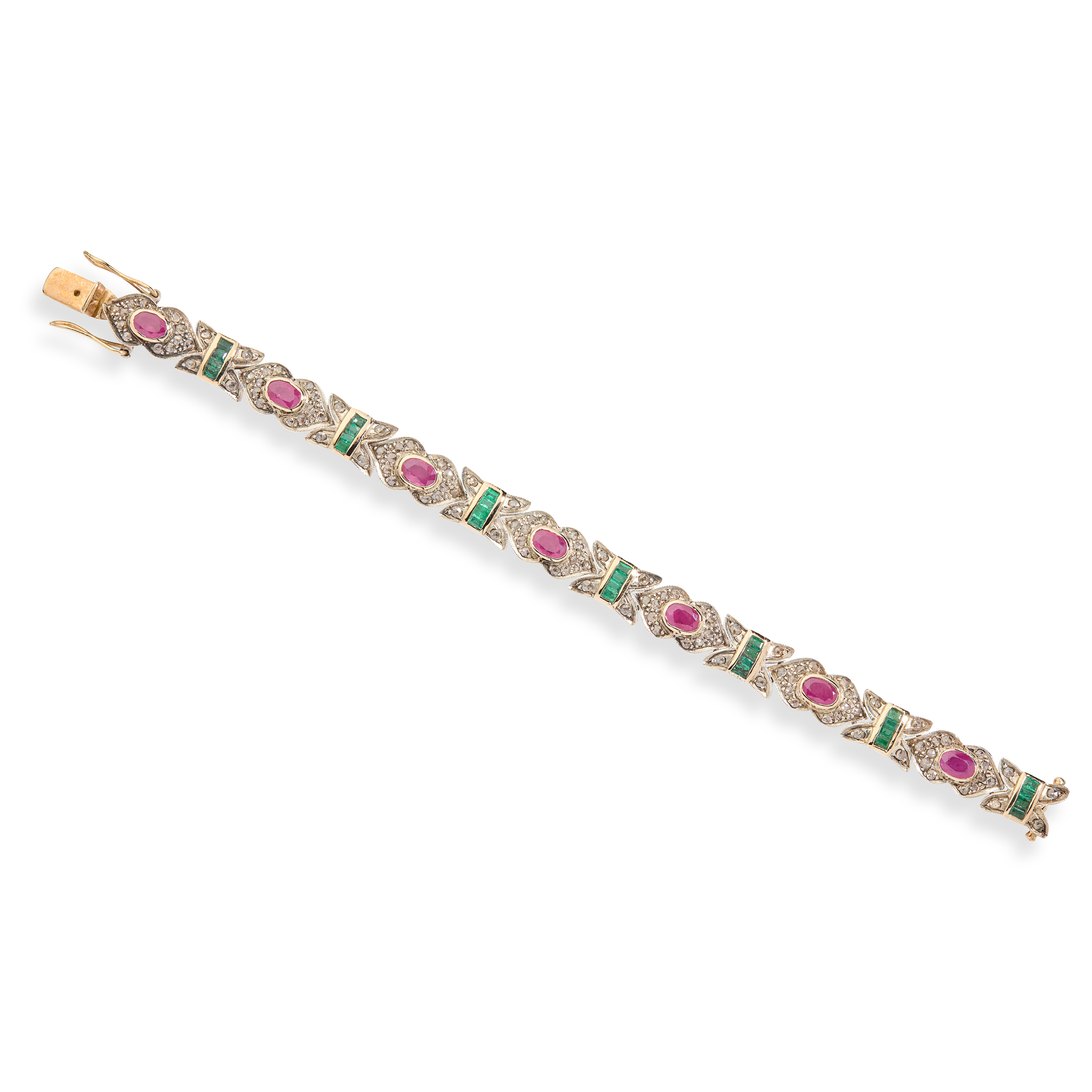 A ruby, emerald and diamond bracelet