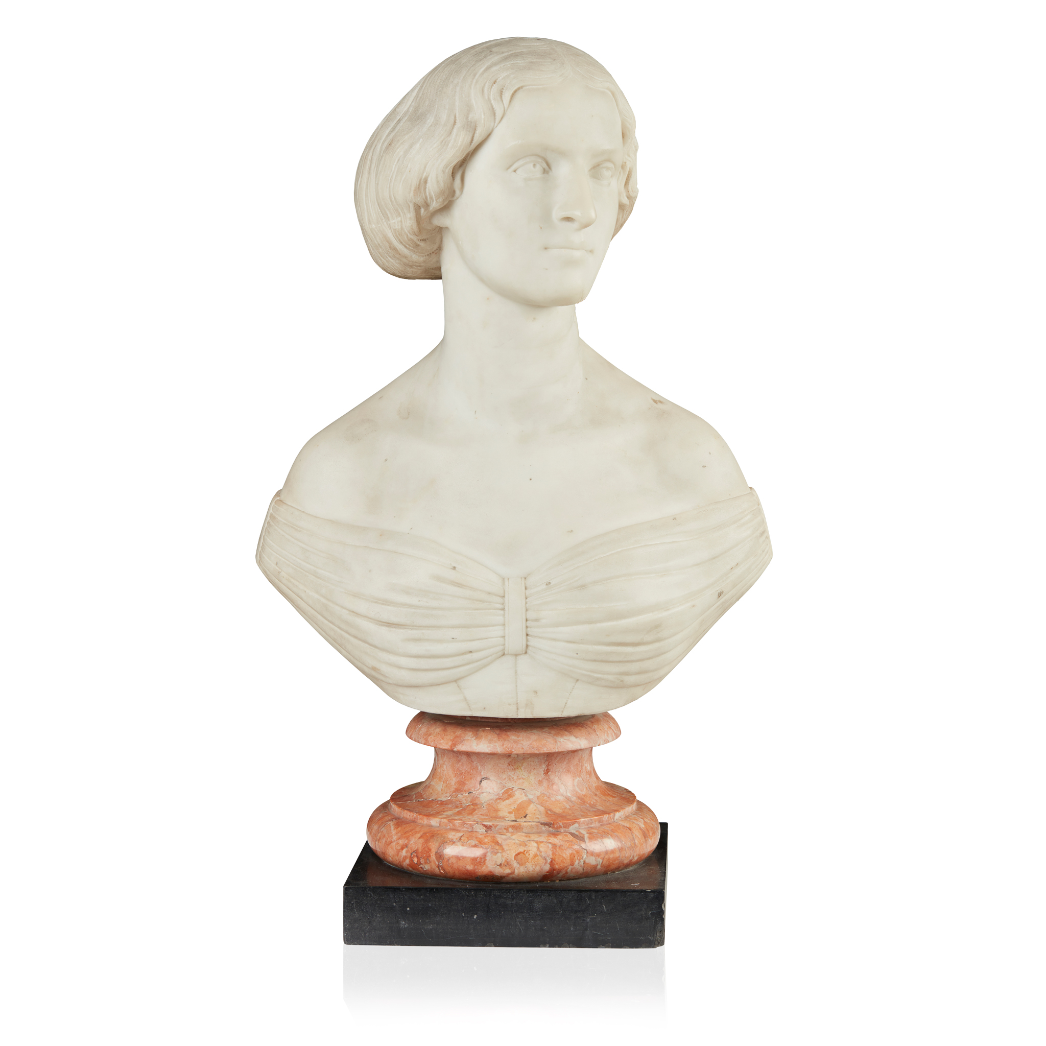 A WHITE MARBLE BUST OF A LADY
